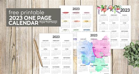 Free Yearly Calendar Printable One Page Only Yvon Negill