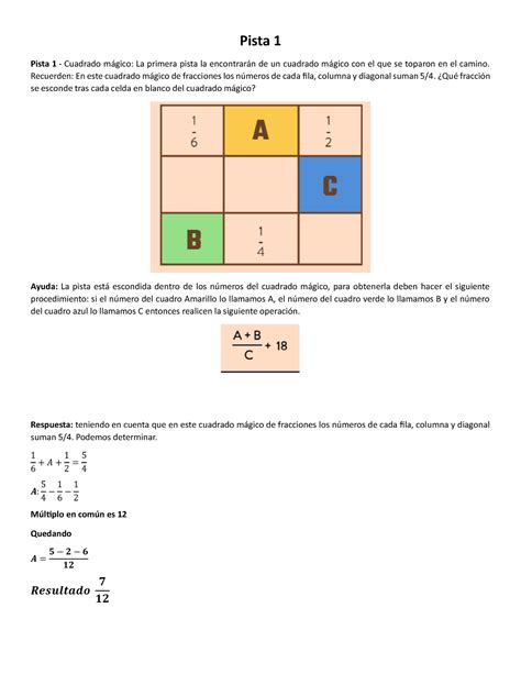 Pista 1 apuntes Pista 1 Pista 1 Cuadrado mágico La primera pista