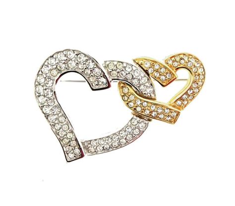 Swarovski Swan Sign Interlocking Heart Brooch Pin Two Tone Heart