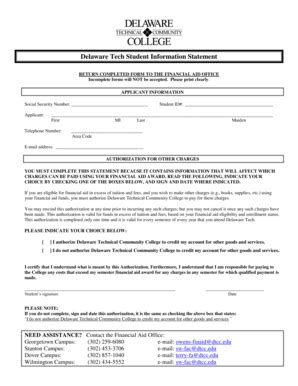 Fillable Online Dtcc Student Information Statement Delaware Technical