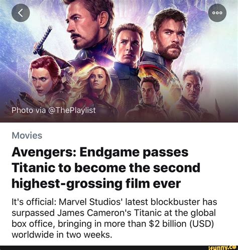 Movies Avengers Endgame Passes Titanic To Become The Second Highest Grossing Film Ever It S