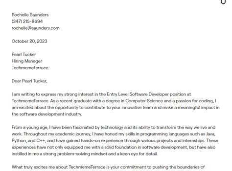 2024 Fresher Software Engineer Cover Letter Example Free Tools And Guidance