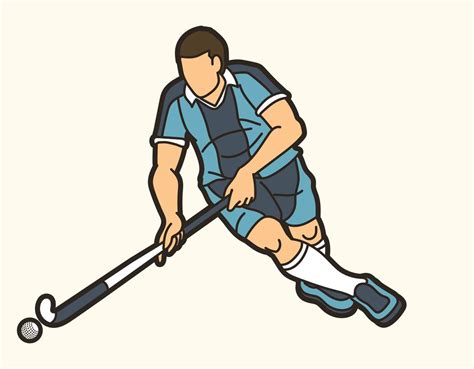 Field Hockey Sport Male Player Action Cartoon Graphic Vector