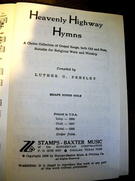 Heavenly Highway Hymns Book Presley Stamps 1956 Religious Songs Hc