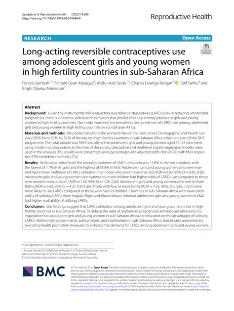 Pdf Long Acting Reversible Contraceptives Use Among Adolescent Girls