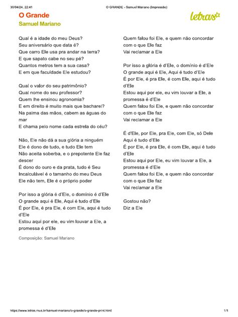Letra O Grande Samuel Mariano