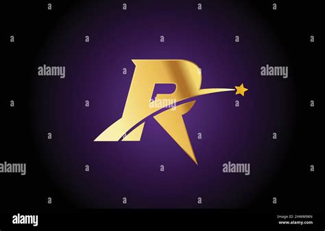 Gold Golden R Alphabet Letter Logo Icon With Star Creative Design For