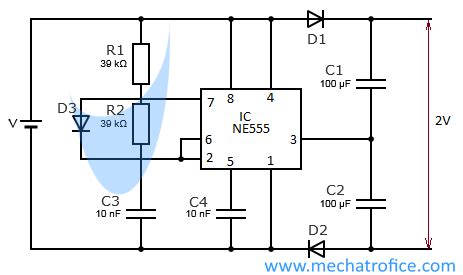 Voltage Doubler Circuit Schematic Using 555 Op AC To DC