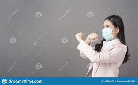 Business Woman Is Wearing Surgical Mask Business Protection Concept