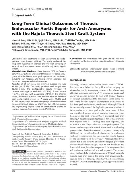 PDF Long Term Clinical Outcomes Of Thoracic Endovascular Aortic