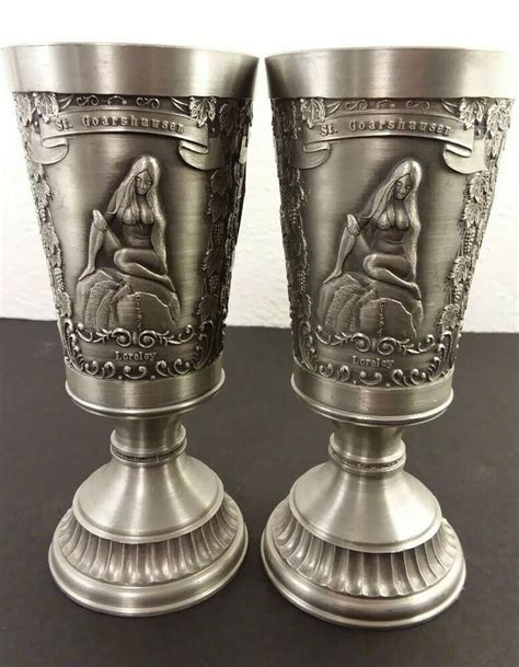2 Zinn 95 Exclusiv PEWTER WINE GOBLET St Goarshausen Naked Maiden