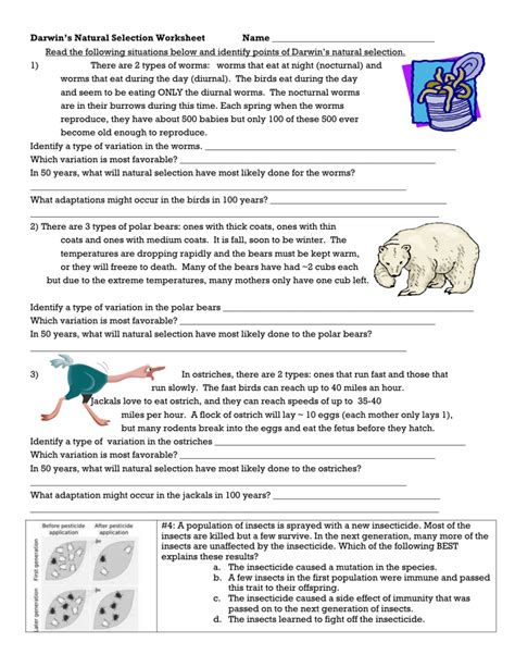 Darwin's Natural Selection Worksheet