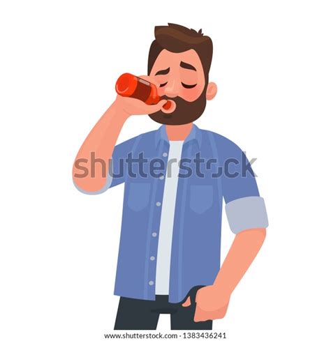 Man Drinking Beer Bottle Alcohol Addiction Stock Vector Royalty Free