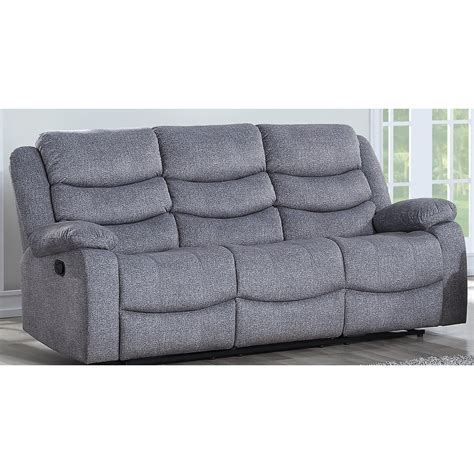 Benjara Fabric Upholstered Dual Recliner Sofa With Power Footrest Gray