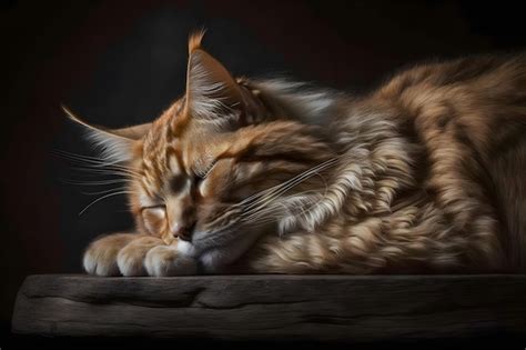 Un Gato Duerme Sobre Una Mesa De Fondo Oscuro Foto Premium