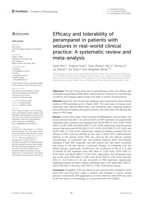 PDF Efficacy And Tolerability Of Perampanel In Patients With Seizures