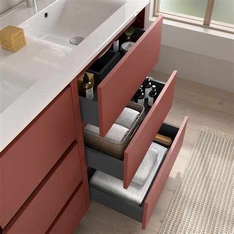 Meuble Salle De Bain NOJA 1000 3 Tiroirs RED SATIN Vasque Salgar