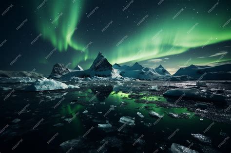 Premium Photo Night Antarctic Landscape With Aurora Borealis