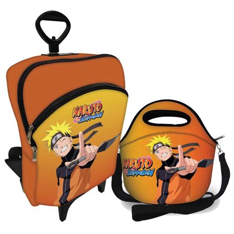 Kit Mochila Rodinhas Lancheira Isoprene Naruto Shippudden