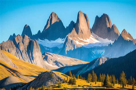 Premium AI Image Fantastic Mountain Landscape With Snowcapped Peaks