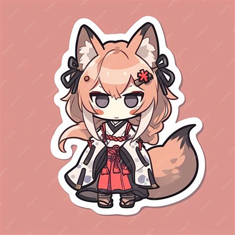 Adorable Kawaii Ilustrado Chibi Anime Fox Girl Vector Art Sticker Con