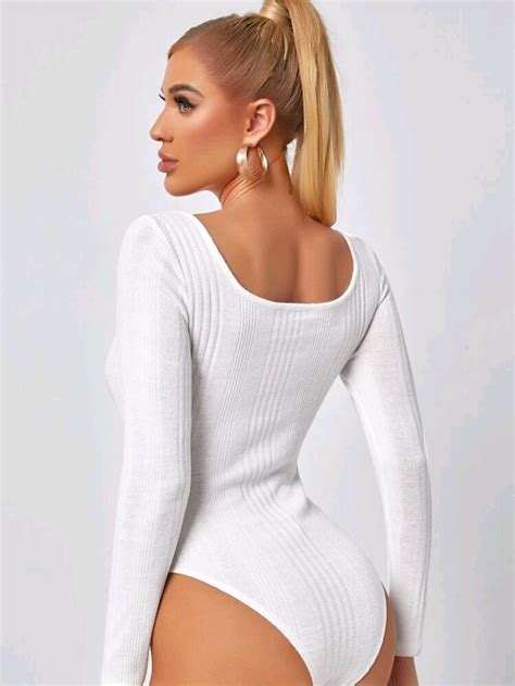 Shein Solid Form Fitted Bodysuit Women S Store