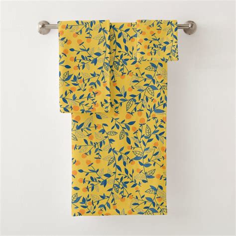 Doodle Flowers In Blue And Yellow Bath Towel Set Zazzle Yellow Bath