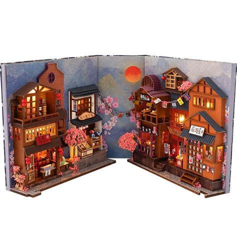 Japan Ancient Town Book Nook Book Shelf Insert Bookcase With Light