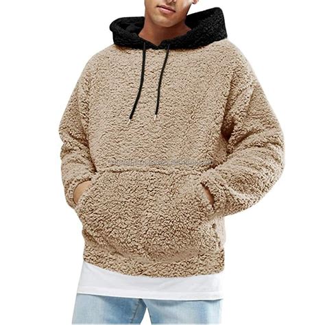 Brown Color Men Sherpa Fleece Hoodies Oem Custom Pullover Full Print