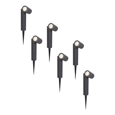 6x Pinero Dimmable Led Garden Spike Lights 6000k Ip65 Black