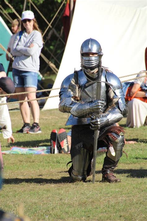 medieval knight  armour   battlefield editorial stock photo