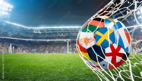 Potbal Ball In Goal Net Soccer Ball In Goal Football Ball With Flags