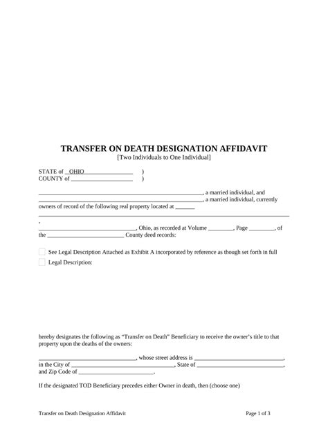 Montgomery County Transfer On Death Designation Affidavit Form Ohio ...