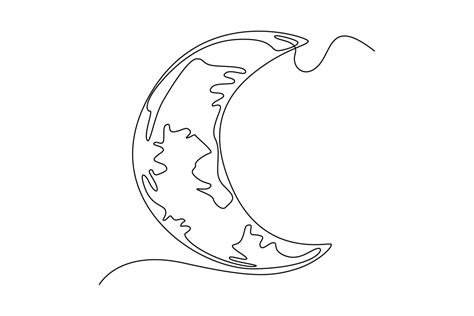 Continuous One Line Drawing Crescent Moon Outer Space Concept Single