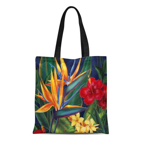 ASHLEIGH Canvas Tote Bag Bird Tropical Paradise Hawaiian Hawaii