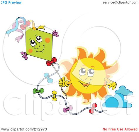 Royalty Free Rf Clipart Illustration Of A Sun Flying A Happy Kite By