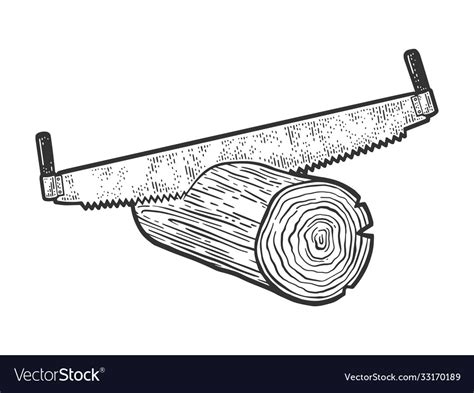 Two man saw tree log sketch Royalty Free Vector Image