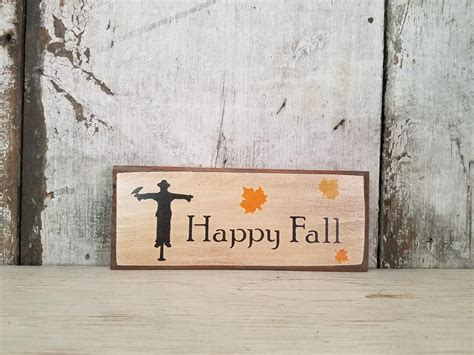 Primitive Happy Fall Wood Sign Scarecrow Hand Painted Etsy