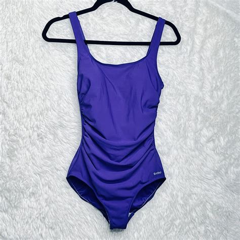 Reebok Ribbed Purple One Piece High Leg Swimsuit Wom Gem