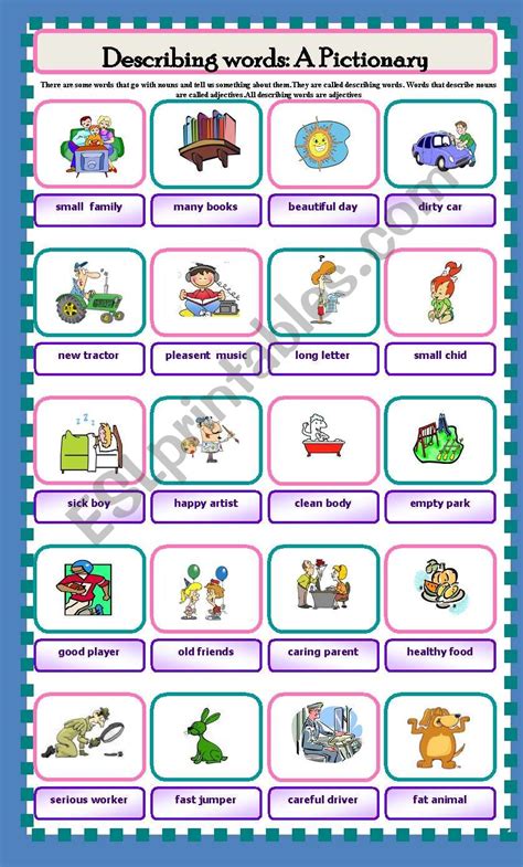 Describing Words Worksheet For Kindergarten