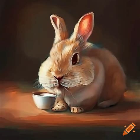 Cute Rabbit Enjoying A Cup Of Coffee On Craiyon