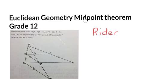 Euclidean Geometry Grade 122 Midpoint Theorem Rider 3 Grade 12 Mathdou Youtube