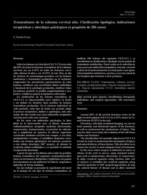 PDF Traumatismos de la columna cervical alta Clasificación