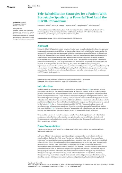 PDF Tele Rehabilitation Strategies For A Patient With Post Stroke