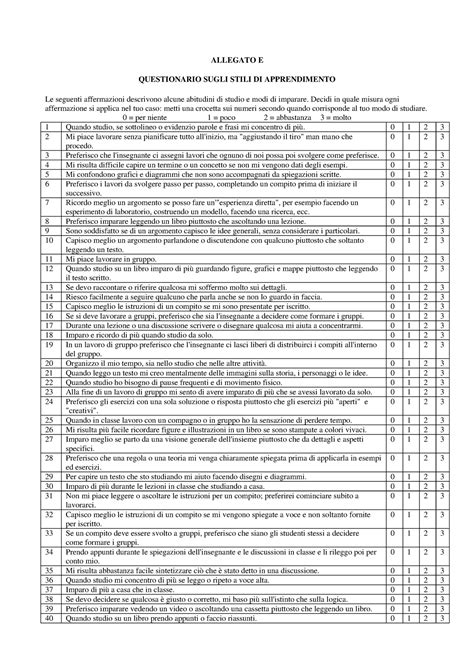 Questionario Stili Apprendimento Allegato E Questionario Sugli Stili