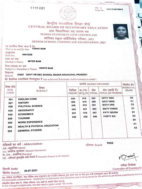 Class 10 Marksheet Pdf