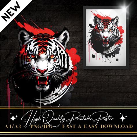 Trendy Artwork red Black Color Splash Tiger Artwork, Digital Art, Wall ...