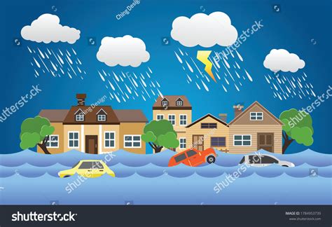 Flood Disaster Flooding Water City Street Stock Vector Royalty Free