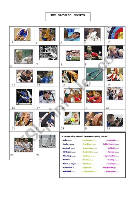 English Worksheets Summer Olympic Sports