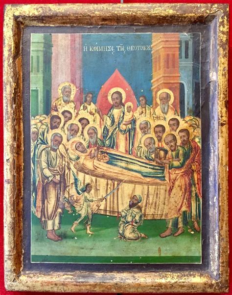 Proantic Icône Grecque De La Dormition De La Vierge 19e Siècle Ma